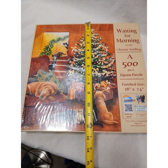 Chrissie Snelling Christmas Jigsaw Puzzle 500 pc Waiting for Morning Holiday Pet - Picture 9 of 10